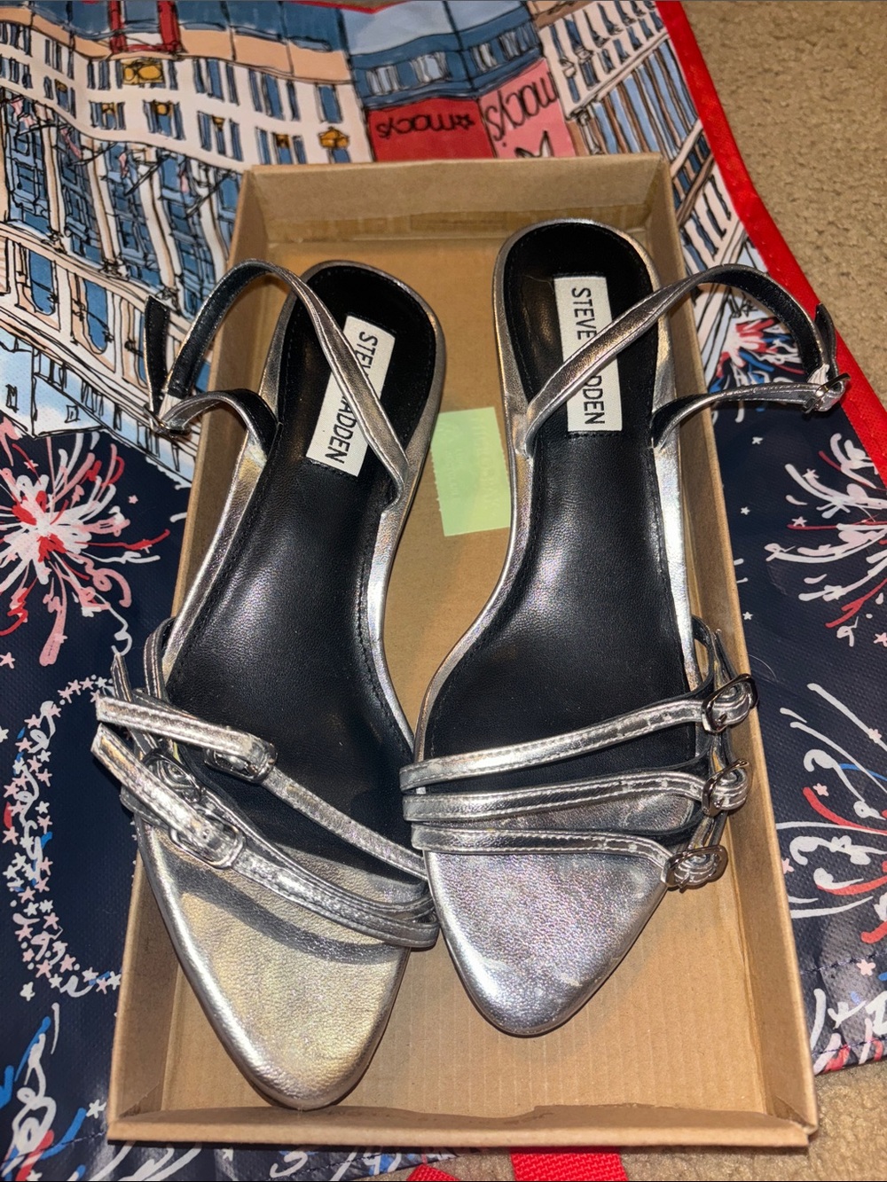 Steve Madden silver kitten keels open toe 6.5 summer spring party buckle